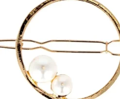 Eurostil - Round Golden Hair Grips With Pearls - 2 Pcs