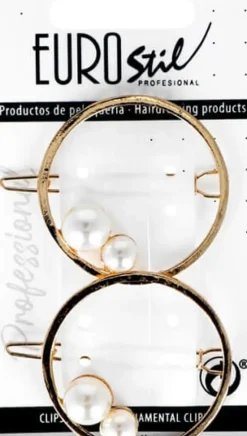 Eurostil - Round Golden Hair Grips With Pearls - 2 Pcs