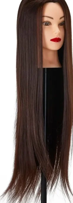 Gabbiano Hairdressing Training Head Synthetic Brown Length 55 cm