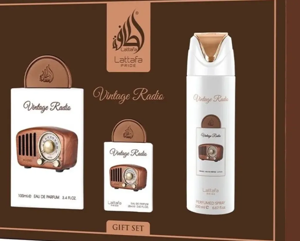 Lattafa Pride Vintage Radio 100 ml EDP + 20 ml EDP + 200 ml Deodorant
