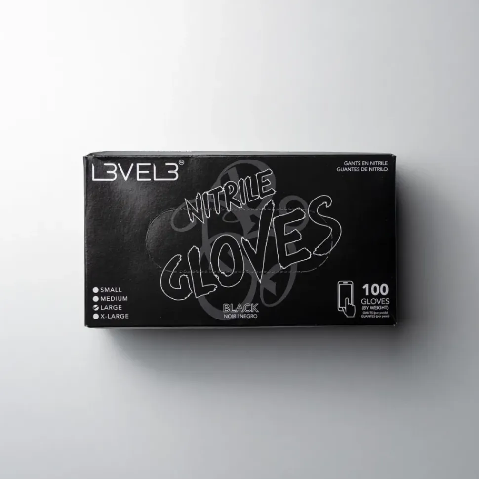 L3VEL3 Black Medium Professional Nitrile Gloves 100 Pack