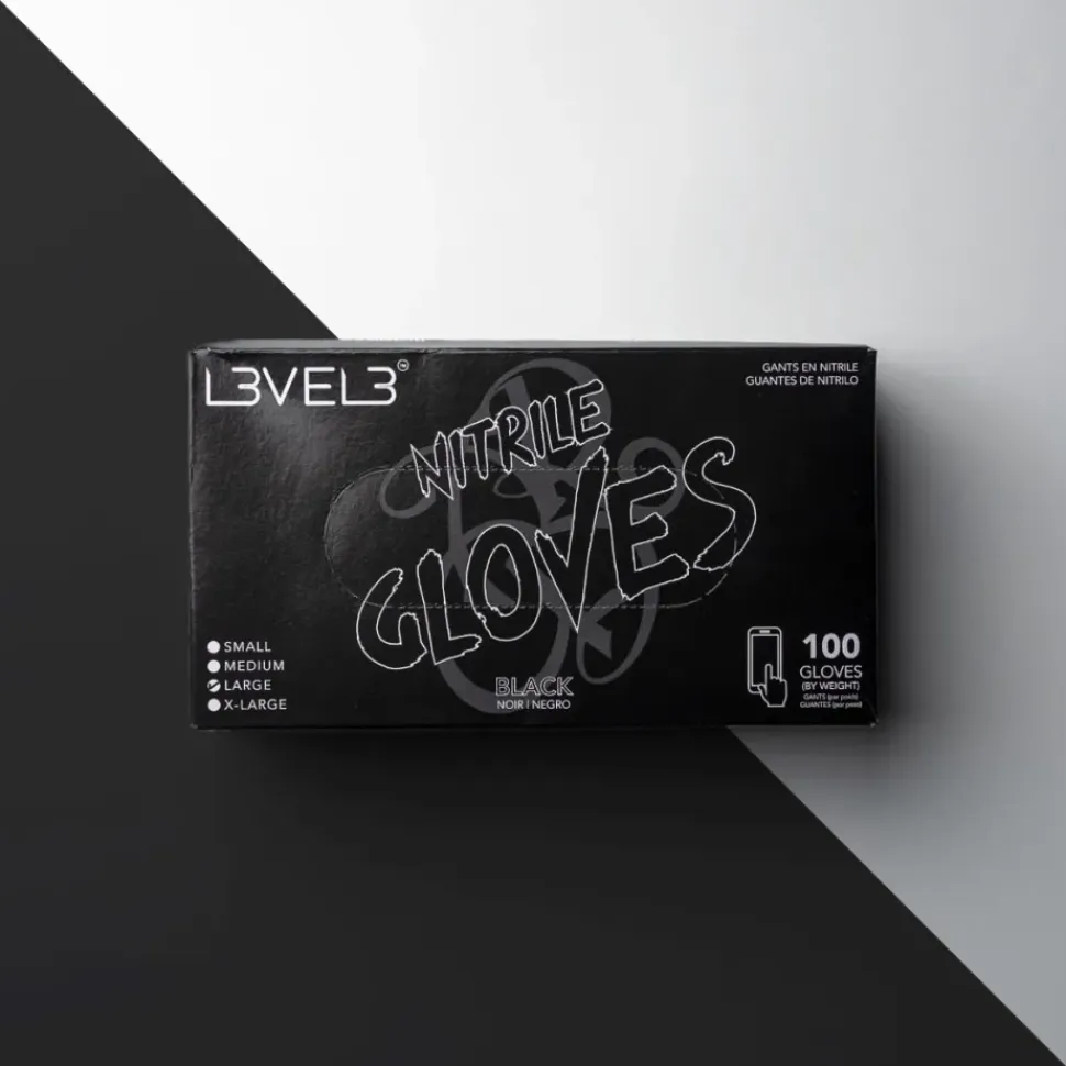 L3VEL3 Black Medium Professional Nitrile Gloves 100 Pack