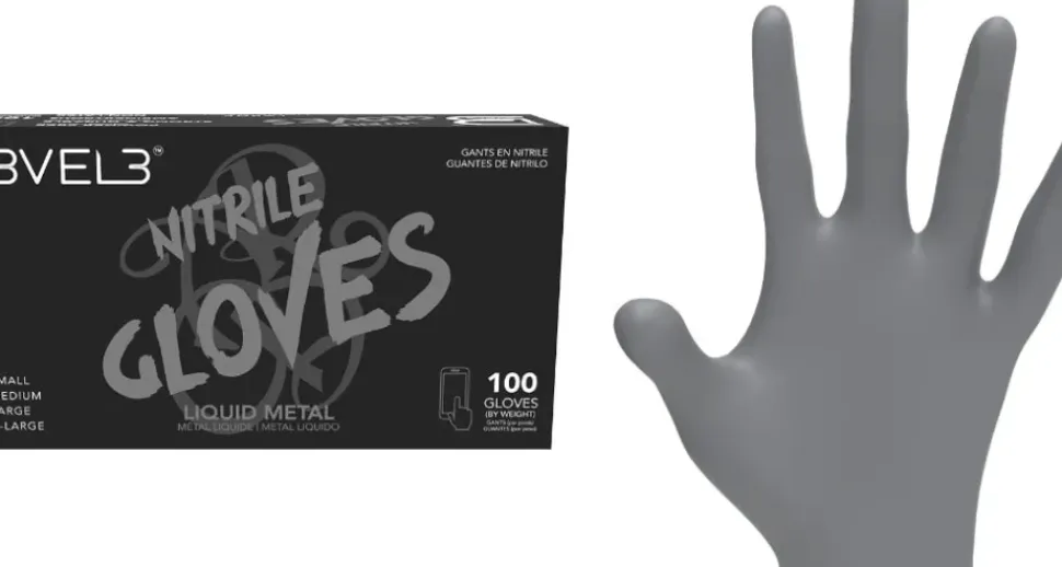 L3VEL3 Liquid Metal Large Professional Nitrile Gloves 100 Pack