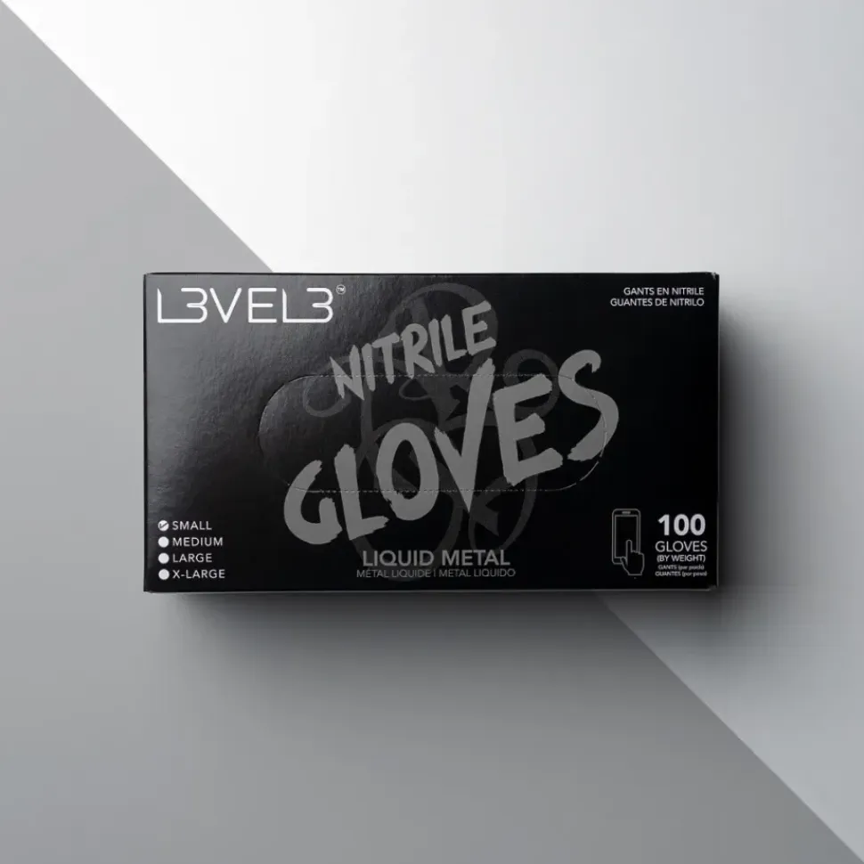 L3VEL3 Liquid Metal Large Professional Nitrile Gloves 100 Pack