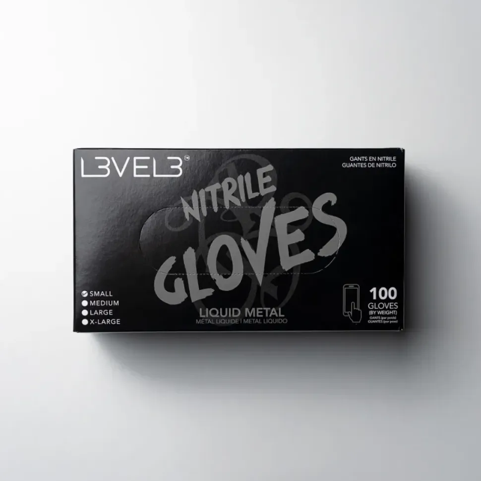 L3VEL3 Liquid Metal X-Large Professional Nitrile Gloves 100 Pack