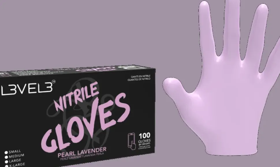 L3VEL3 Pearl Lavender Medium Professional Nitrile Gloves 100 Pack