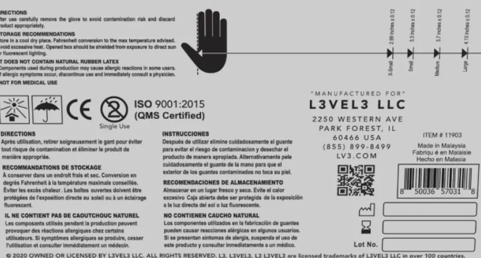 L3VEL3 Pearl Lavender Medium Professional Nitrile Gloves 100 Pack