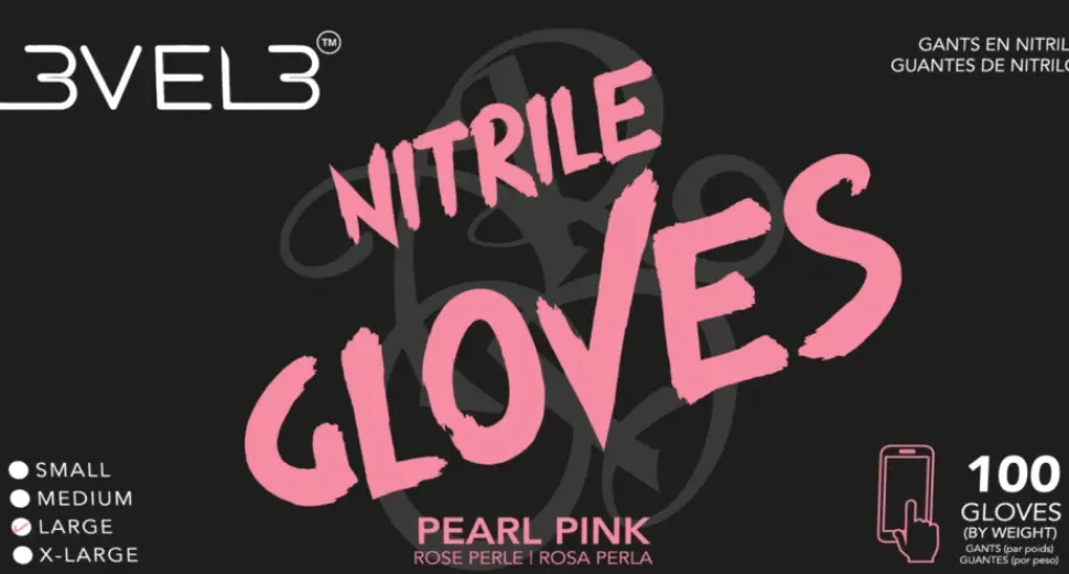 L3VEL3 Pearl Pink Large Professional Nitrile Gloves 100 Pack