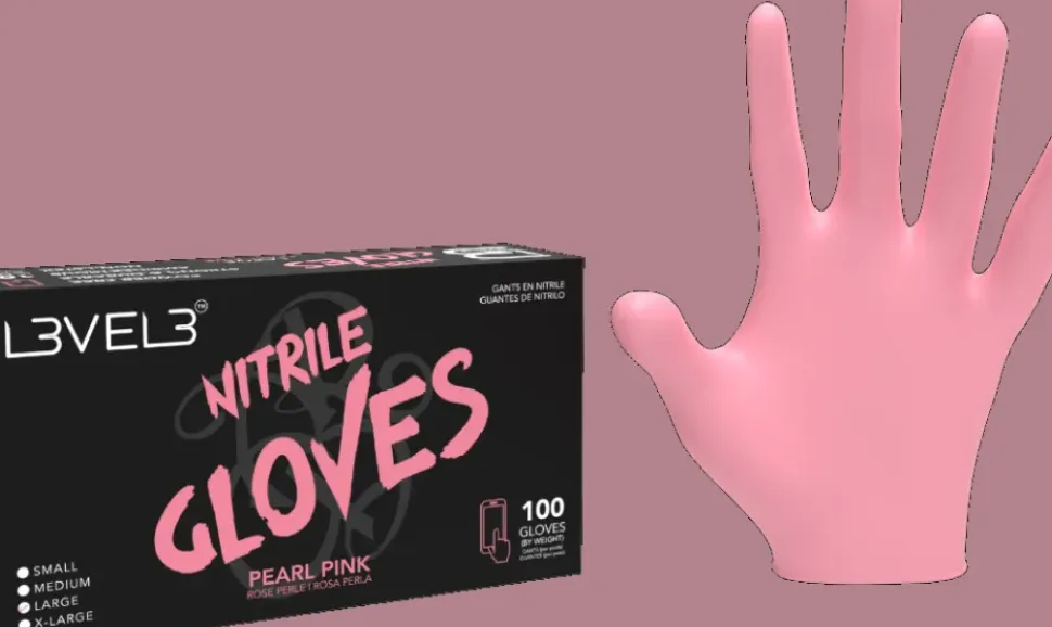 L3VEL3 Pearl Pink Large Professional Nitrile Gloves 100 Pack