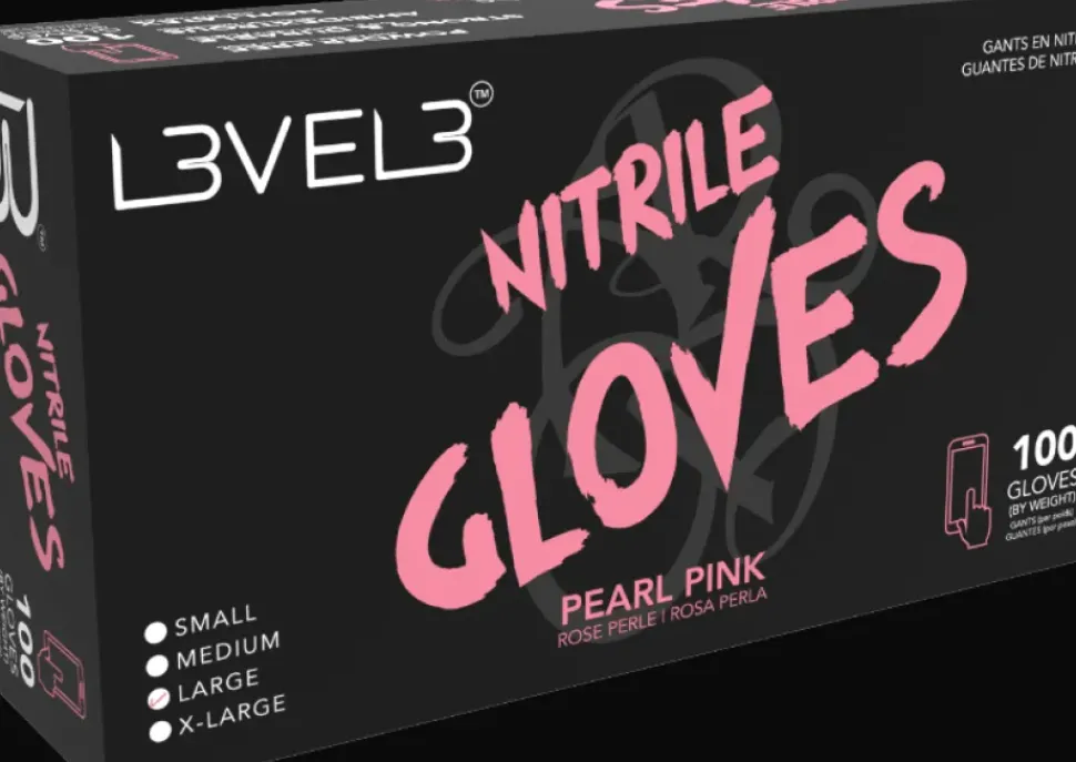 L3VEL3 Pearl Pink Large Professional Nitrile Gloves 100 Pack