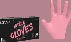 L3VEL3 Pearl Pink Medium Professional Nitrile Gloves 100 Pack