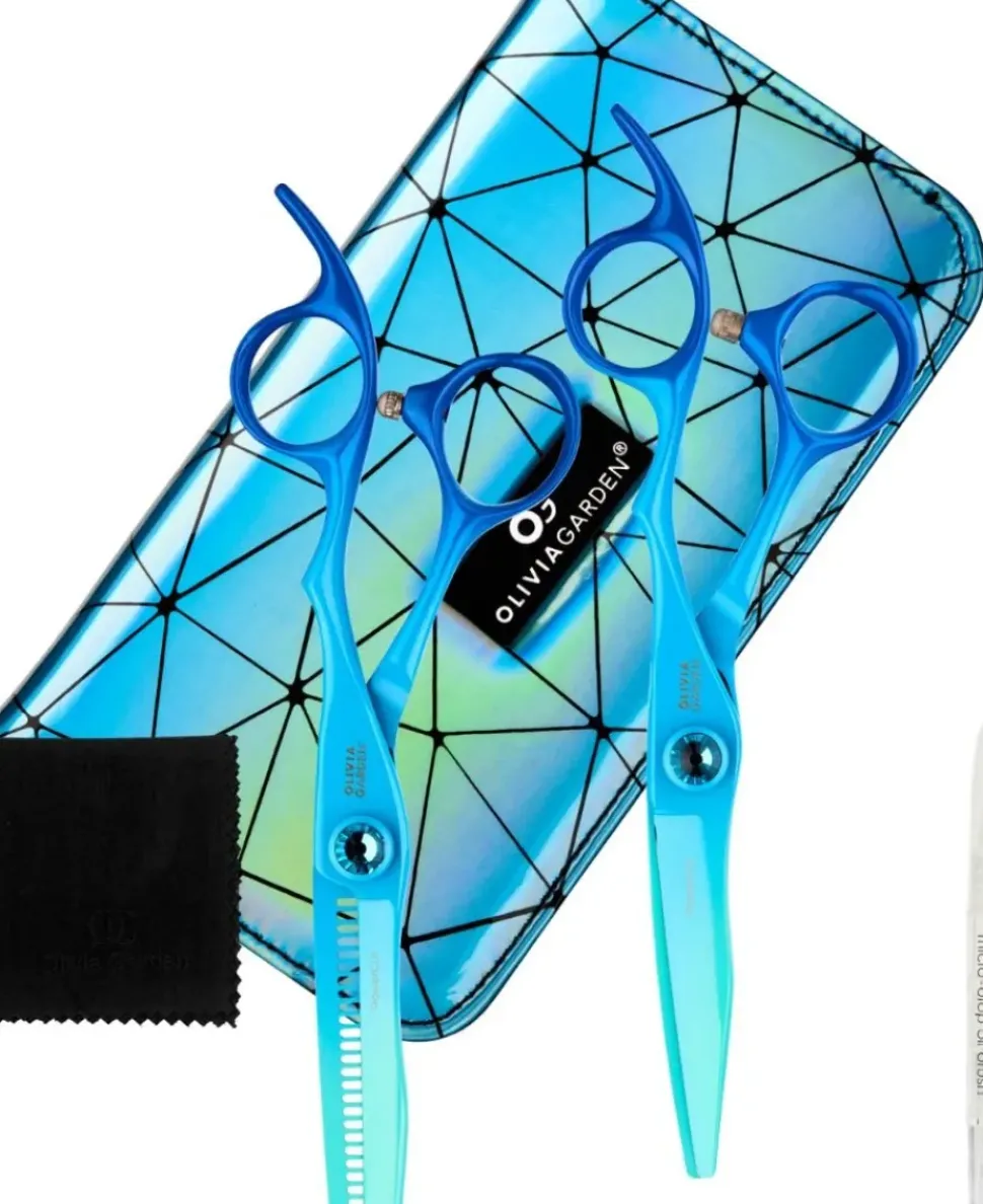 Olivia Garden PowerCut Rainbow Blue Set 5.5" Cutting and 6.0" Thinning scissor
