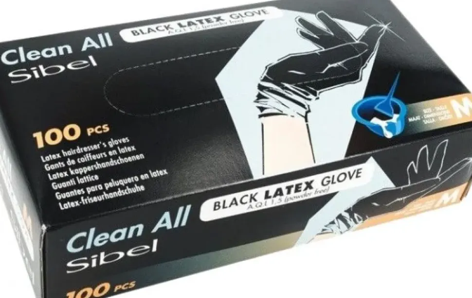 Sibel Black Latex Gloves Medium - 100 Pcs