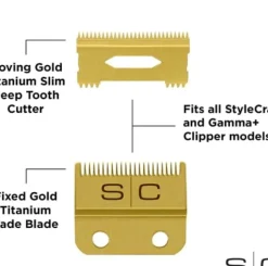StyleCraft Gold Titanium DLC Fixed Fade Blade with Slim Deep Tooth Cutter