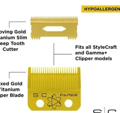 StyleCraft Gold Titanium Faber Slim Deep Tooth Blade with Slim Deep Tooth Cutter