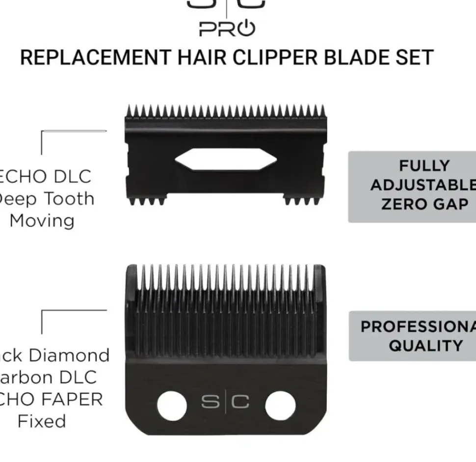 StyleCraft Replacement Echo Fixed DLC Hair Clipper Blade With DLC Deep Tooth Cutter Set