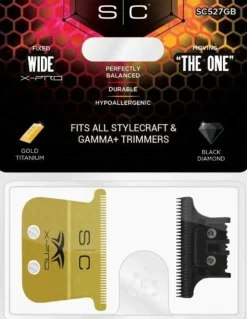 StyleCraft Replacement Fixed Gold Titanium X-Pro Wide Hair Trimmer Blade with The One